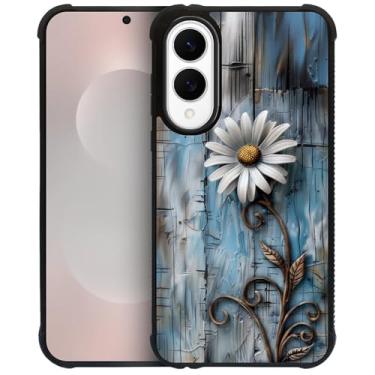 Imagem de CARLOCA Capa para Samsung Galaxy S25 Edge, design de flores de margaridas de grão de madeira à prova de choque com airbag de 4 lados, capa protetora de TPU antiarranhões e antiderrapante para homens e