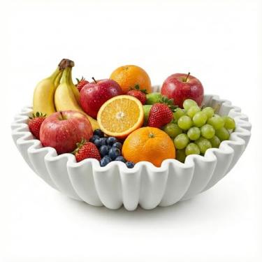 Imagem de Tigela decorativa de concreto, tigelas decorativas grandes para decoração de mesa de centro de casa, decoração de bandeja de mesa central com babados recortados, tigela de frutas doces para balcão de