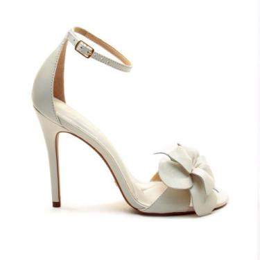 Imagem de Sandália Couro Branco Salto Alto Cecconello 2844002-1, Branco, 37