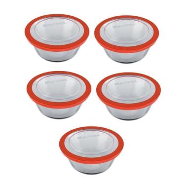 Imagem de Kit 5 Pote Redondo Tigela Vidro 1,2l Marmita Tampa Hermético - Nadir F