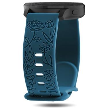Imagem de Inhosper Pulseiras florais gravadas compatíveis com Garmin Vivoactive 4/Venu 3/Venu 2 de 45 mm, silicone macio de 22 mm para relógio inteligente Garmin Forerunner 745/265/255/255 de música