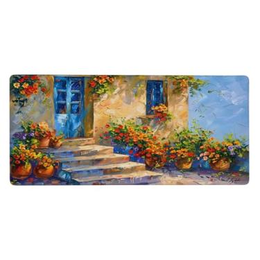 Imagem de Tapete de rato grande com pintura de flores para casa à prova d'água, tapete protetor de mesa estendido para computador, base de borracha antiderrapante para escritório, computador, teclado, laptop e