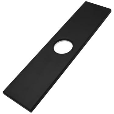 Imagem de BokWin Placa de cobertura de furo de torneira de pia de 25 cm, placa de deck de torneira, aço inoxidável preto para pia de banheiro, 1 pacote de capa para design retangular de 1 ou 3 furos