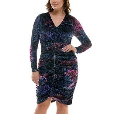 Imagem de Nicole Miller Vestido feminino de veludo com gola V colado ao corpo, multicor, 38