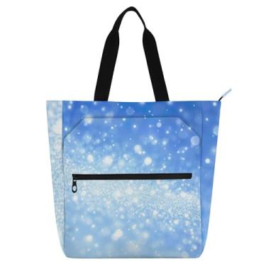 Imagem de GAIGEO Sacola de Natal azul claro com zíper para mulheres, crianças, reutilizável, lona, trabalho, escola, bolsa