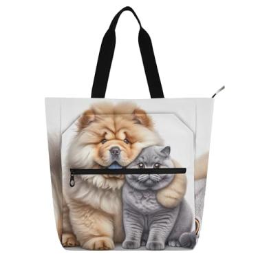 Imagem de GAIGEO Sacola feminina Chow Chow para abraçar cachorro, gatinho, gato, para trabalho, lona, escola, com zíper, bolsa diária com compartimentos