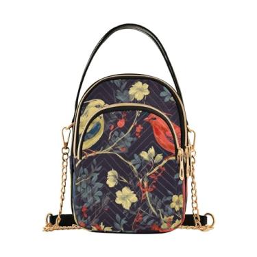 Imagem de Bolsa tiracolo branca com bengala doce, bolsa tiracolo feminina, bolsa tiracolo pequena para mulheres, Floral vintage com pássaros vermelhos - 3, One Size