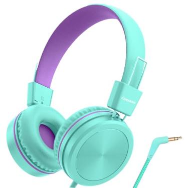 Imagem de Cowyawn Fones de ouvido infantis, fone de ouvido infantil com limitador de volume seguro 94dB, fones de ouvido escolares com fio para crianças, fones de ouvido com fio para crianças, 3,5 mm, ajustável