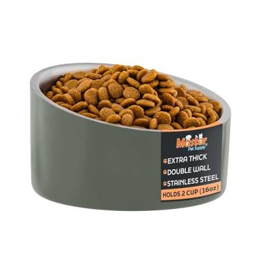 Imagem de Master Pet Supply Tigela inclinada de aço inoxidável para ração para cães e gatos - 473 ml resistente - Patrulha camuflada, isolamento de parede dupla, tigela elevada antiderrapante para buldogues