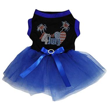 Imagem de Petitebella Vestido de cachorro de 4 de julho com strass (preto/azul royal, 3GG)