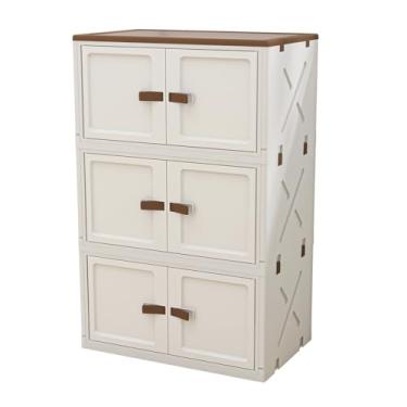 Imagem de BLACKSPACE Caixas de armazenamento dobráveis de 3 camadas, caixa de armazenamento de plástico de grande capacidade para organizadores de armário e quarto de armazenamento [branco 3 lados]