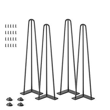 Imagem de TRGCJGH Pernas de mesa de café com grampo de cabelo durável (4 peças) pernas de metal pernas de mesa pernas de móveis com parafusos e 4 peças protetor de fundo de borracha bônus, 22 polegadas