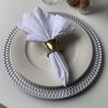 Imagem de 10 Sousplat Redondo Rattan Alto Padrão Lux Plastic Nz Ran Vr (PRATA Cinza - Rigido Kit Mesa Posta)