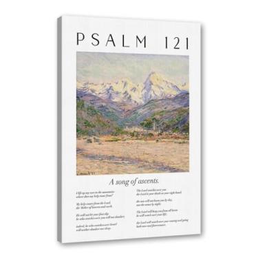 Imagem de Coleção de Salmos das Escrituras Monet Van Gogh Famosa Pintura Aquarela Impressão Verso da Bíblia Pôster em Tela Decoração de Parede de Casa Cristã (SKU1,40.6x61.0 cm = (40x60cm), Emoldurado (Tela