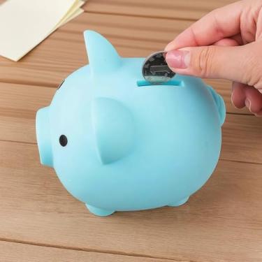 Imagem de Cofrinho fofo, caixas de dinheiro inquebráveis, presentes práticos para aniversário, Páscoa, Natal (azul-médio)