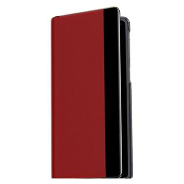 Imagem de POYUFRG Capa flip para Huawei Mate X7, capa fina de couro inteligente para janela de visualização de negócios, capa de proteção de lente com tudo incluído, vermelha, Mate X7