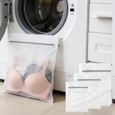 Imagem de Pacote com 3 sacos de malha para lavanderia com zíper, sacos de lavagem protetores, rede reutilizável para máquina de lavar roupa delicada, roupas íntimas, suéteres, sutiãs