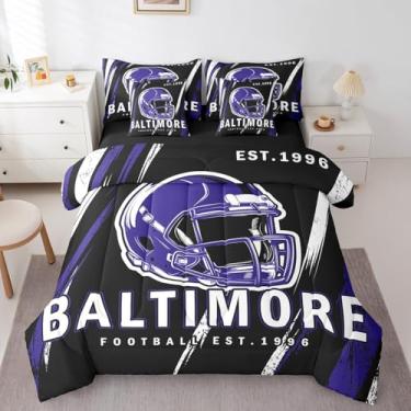 Imagem de Erosebridal Conjunto de edredom Baltimore com lençóis de futebol americano, 7 peças, cor do time da cidade, para adultos, crianças, rúgbi, esportes, futebol, decoração para quarto de meninos