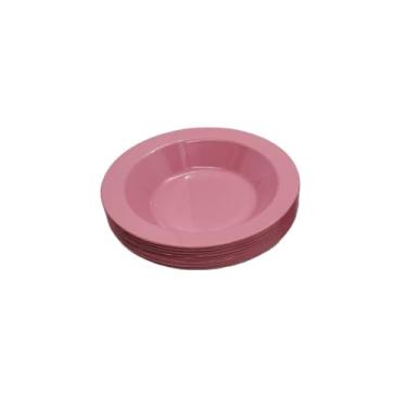 Imagem de Pratos Fundos Redondos de Plástico para refeições 22 cm x4 cm para Casa, Apartamento ou Kitnet, Perfeito para Churrasco e Festas (Rosa,25 Pratos)
