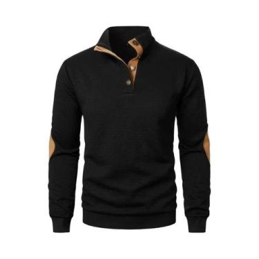 Imagem de Camisas Polo Masculinas De Manga Longa Com Botão E Gola Henley Leves C