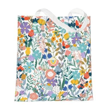 Imagem de OHZOLLAN Bolsa feminina de lona floral floral de grande capacidade para compras de supermercado com bolsos internos com zíper