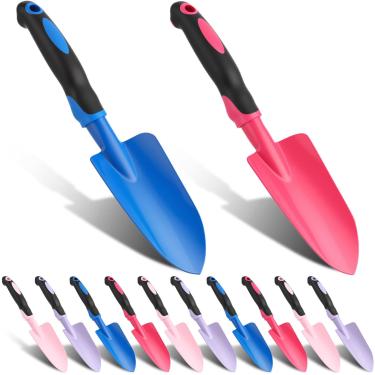 Imagem de Yaocom 12 Pás de jardim de liga de alumínio para serviço pesado, pequenas pás de escavação, espátula de metal com alça macia para jardim, gramado, quintal, ferramenta de plantio (pá larga, fúcsia