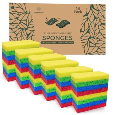 Imagem de MMG Prime Esponjas de celulose – Pacote com 48 unidades de comprimidos multicoloridas naturais para cozinha – à base de plantas, biodegradáveis, sem arranhões, secagem rápida, super absorventes para