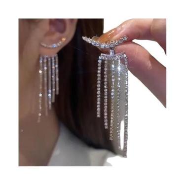Imagem de Brinco De Clipe De Orelha Em Cristal Prateado Com Franjas, Não Perfura