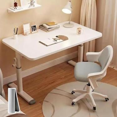Imagem de 80 x 60 cm Mesa Elevatória Manual com Altura Ajustável de 63 a 90cm - Mesa para Estudo com Tapete para Mouse, Trabalho, Escritório e Lazer, Branco