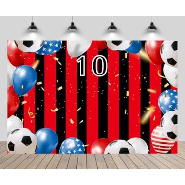 Imagem de chnywork 2,1 x 1,5 m, cenário de jogo de futebol, Copa do Mundo 2026, preto e vermelho, número 10 balões de futebol para decoração de festa da Copa do Mundo, adereços de cabine de fotos de evento de