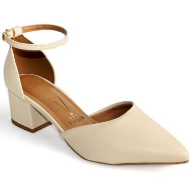 Imagem de Scarpin Vizzano Salto Médio Bloco Tornozeleira Sapato, Creme, 36