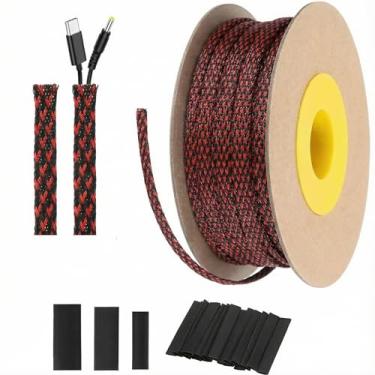 Imagem de Pangda Cabo trançado expansível de 91 m - 1/4 polegada com tubos termorretráteis 60 para televisão, áudio, computador, vídeo, animais de estimação (vermelho e preto)