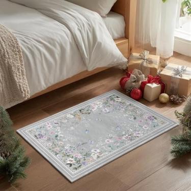 Imagem de Artoid Mode Tapete de porta de primavera com flor de borboleta cinza, decoração de casa de verão, baixo perfil, antiderrapante, lavável, tapete para cozinha, entrada, porta da frente, quarto, banheiro
