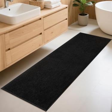 Imagem de Bilimili Tapetes de corredor de banheiro, tapete de banho fino absorvente antiderrapante, tapetes de secagem rápida para banheiro, piso frontal da banheira, chuveiro, pia, 61 cm × 182 cm, preto