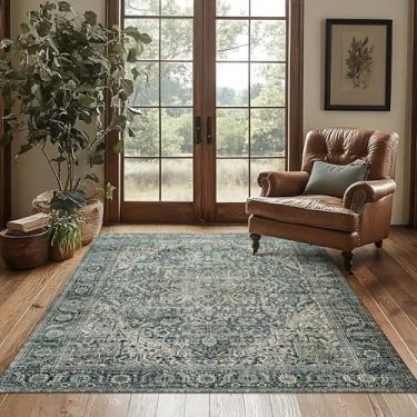 Imagem de BILEEHOME Tapete para sala de estar, vintage, floral, impermeável, antiderrapante, para homens, escritório, pisos de madeira, quarto, verde-esmeralda escuro