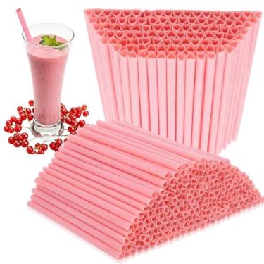 Imagem de Potchen 500 canudos rosa em forma de coração descartáveis para beber fofo individualmente embrulhado canudo de plástico rosa para dia dos namorados, coquetel, festa de aniversário, chá de panela