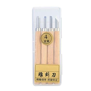 Imagem de Conjunto de faca de escultura em aço branco, quatro peças, ferramentas profissionais de escultura em madeira para carimbo de borracha e escultura, material de ferro e madeira (Conjunto nº 4)