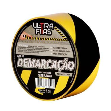 Imagem de Fita De Demarcação PVC 15 Metros - Preto e Amarelo - Ultra Fitas