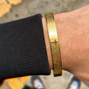 Imagem de Pulseira Bracelete Masculino e Feminino Oração do Pai Nosso Folheado P