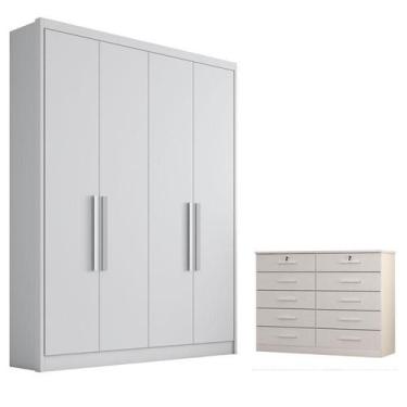Imagem de Guarda Roupa Solteiro Sevilha e Gaveteiro Milão com Chave Neve - Novo 