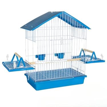 Imagem de Gaiola Teto Plástico Aberta Poleiro Para Calopsita Pássaros Aves Mansas(Azul)