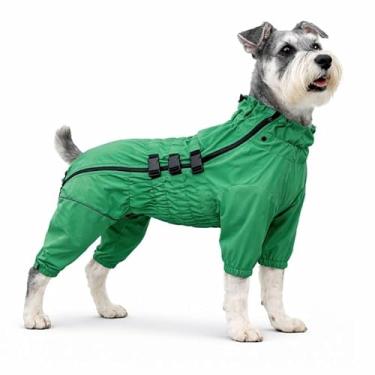 Imagem de Jaqueta impermeável para cães, leve, impermeável, refletiva, segurança para cães, à prova de vento, à prova de neve, colete para cães pequenos, médios e grandes, verde, G