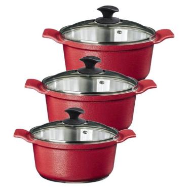 Imagem de Jogo Panelas Vermelho Alumínio Fundido Usinado Javaliaa26A30