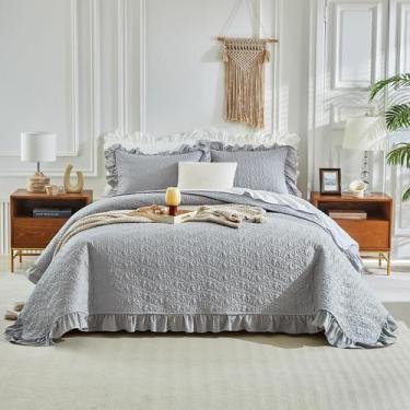 Imagem de Juego de Edredón con Volantes UOZZI BEDDING Queen 244x244cm Gris 3 Pie
