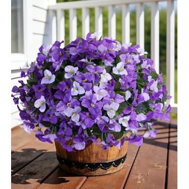 Imagem de Buganvílias falsas flores artificiais para decoração de primavera ao ar livre, resistente a UV, plantas falsas, 4 pacotes de flores de buganvílias de seda realistas para varanda ao ar livre, pátio