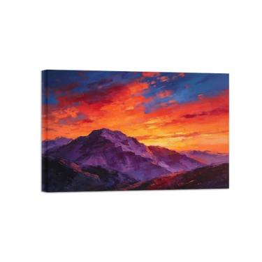 Imagem de Impressão em tela de paisagem de arte de parede - Pôr do sol da montanha - Pintura de decoração - Imagens para sala de estar pronta para pendurar tela emoldurada 20 x 30 cm 8 x 12 pol