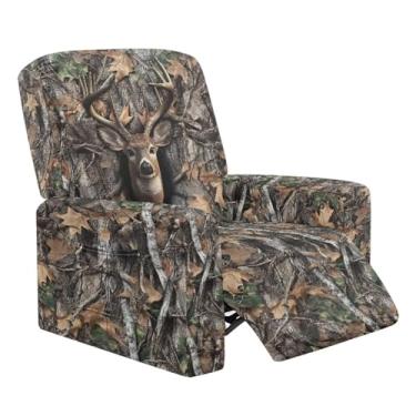 Imagem de Tansealive Capa reclinável de veado, 4 peças, capa reclinável com estampa de galhos, capa elástica para sofá de meninos preguiçosos, capas de sofá com estrela dourada preta para cães, gatos, móveis de