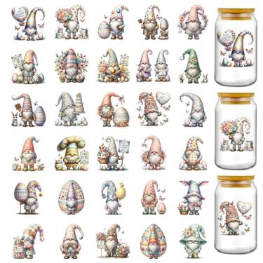 Imagem de Envoltório de copo DTF UV de Páscoa - 30 folhas de gnomo fofo UV DTF para garrafa de água de vidro de 16 ml, adesivos de transferência de borboletas de flores de primavera para decoração de diário de