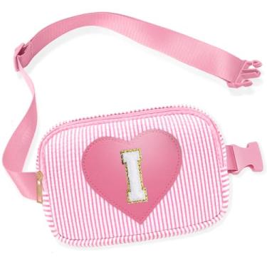 Imagem de Pochete infantil para meninas, bolsa tiracolo com inicial rosa, 4, 5, 6, 7, 8, 9, 10, 11, 12, 13 anos, ideias de presente de aniversário para meninas, rosa, I