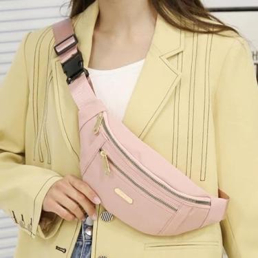 Imagem de Bolsa de cintura esportiva para mulheres, bolsa transversal de nylon multicamadas, pochete moderna para mulheres, rosa, One Size, uso diário